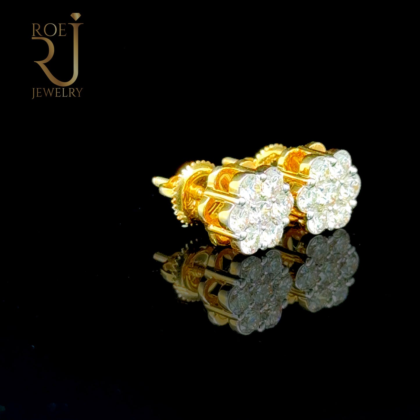 1.00ct Diamond Flower Earrings 14K Yellow Gold