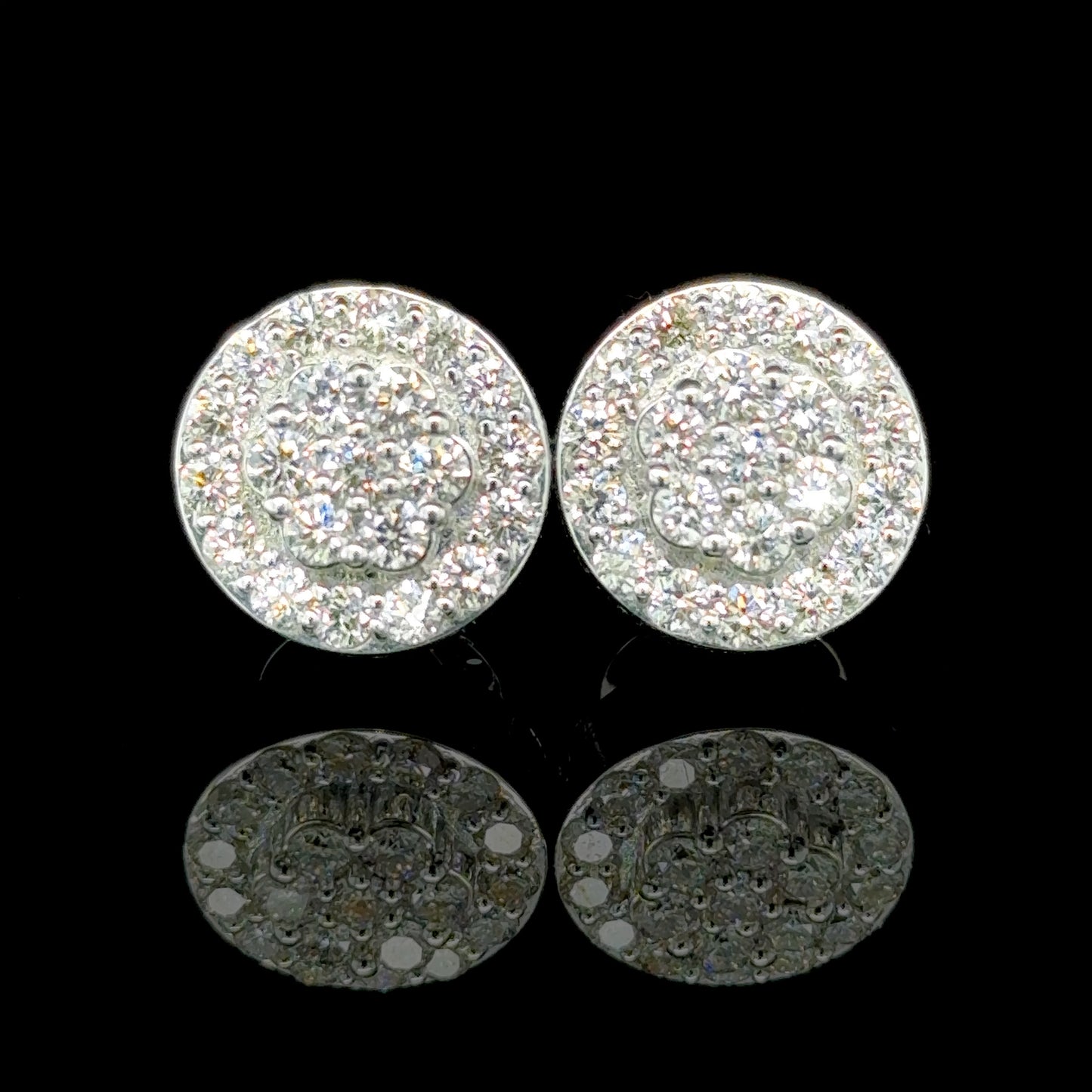 White gold diamond stud earrings with 1.77 carats of diamonds