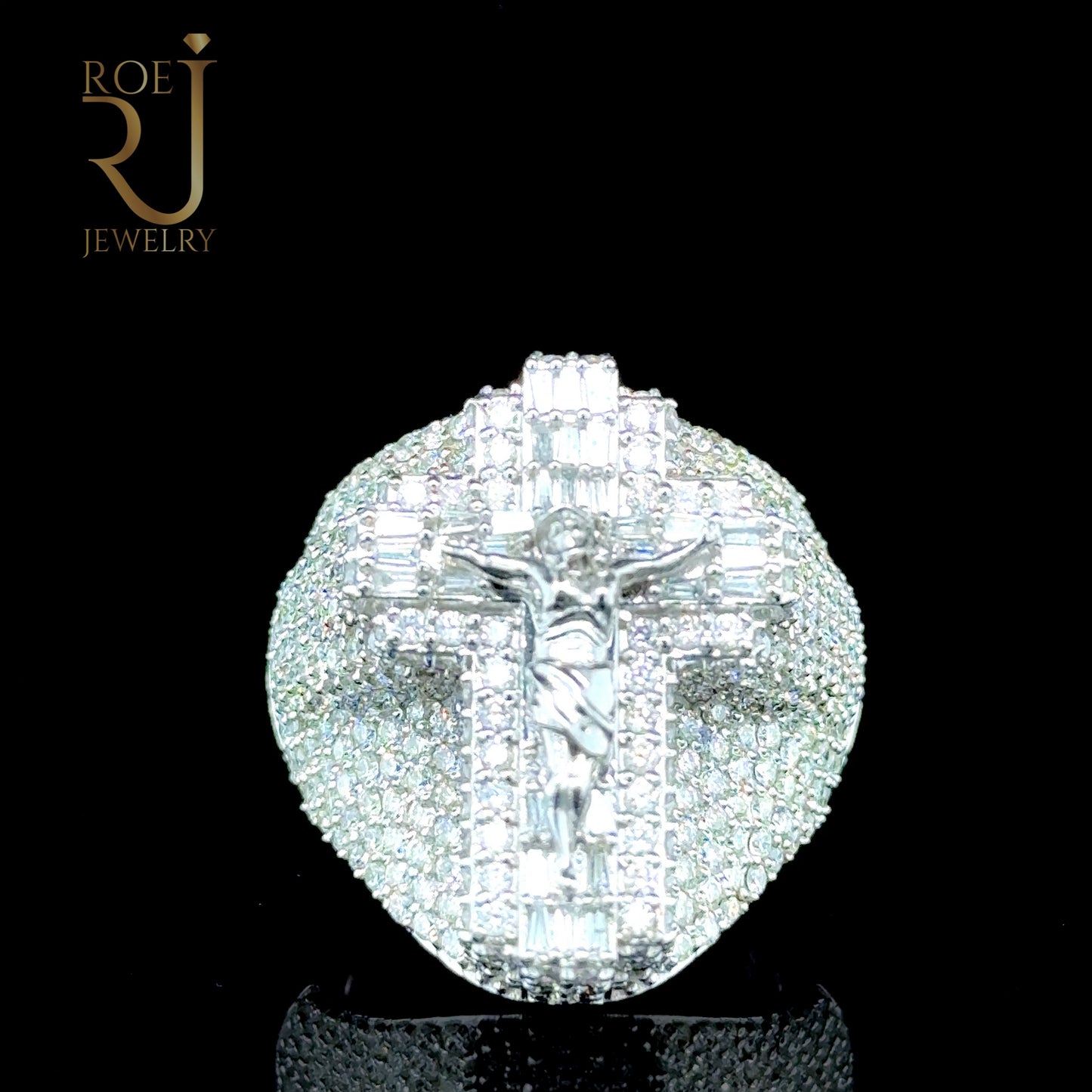 10K White Gold Diamond Crucifix Ring