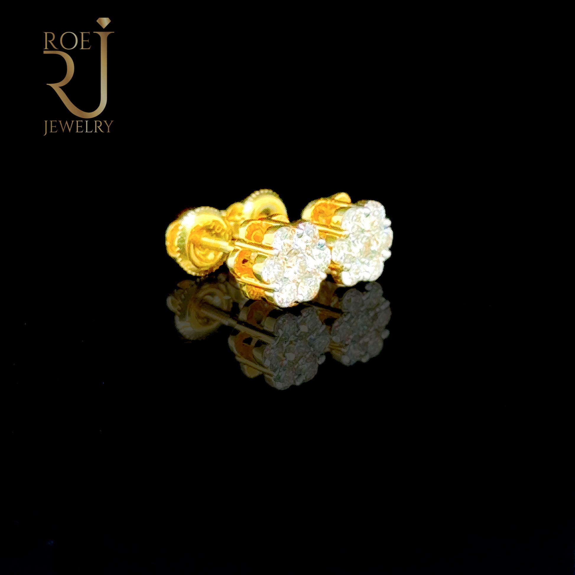 10K Yellow Gold Diamond Flower Earrings 0.50ct