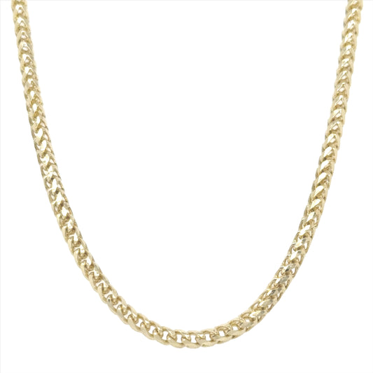 Unique Franco design chain crafted from 10K yellow gold with a 2.7mm thickness.  pen_spark