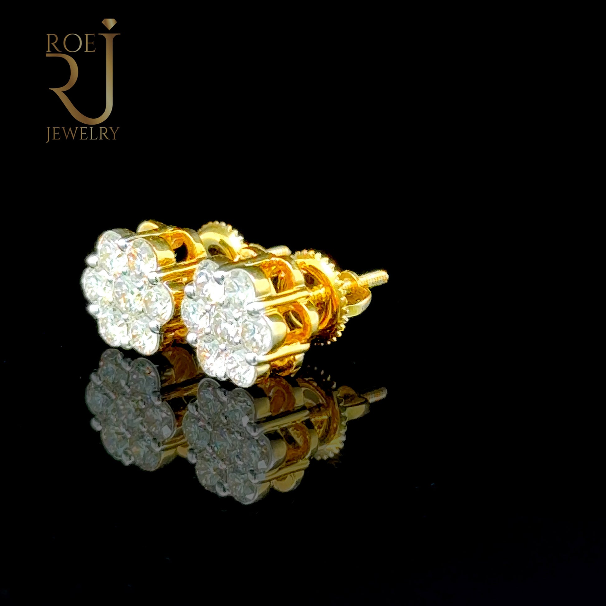 14K Yellow Gold Diamond Flower Earrings 1.00ct VVS