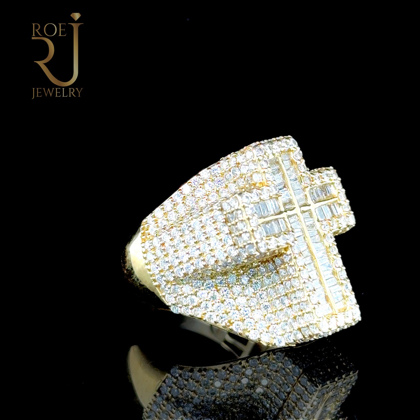 4.85ct Diamond Cross Ring 10K Yellow Gold