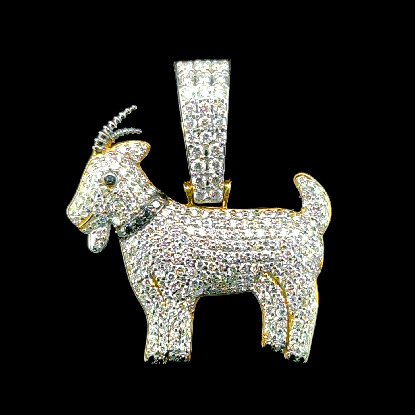 Yellow gold diamond goat pendant with 1.99 carats of diamonds