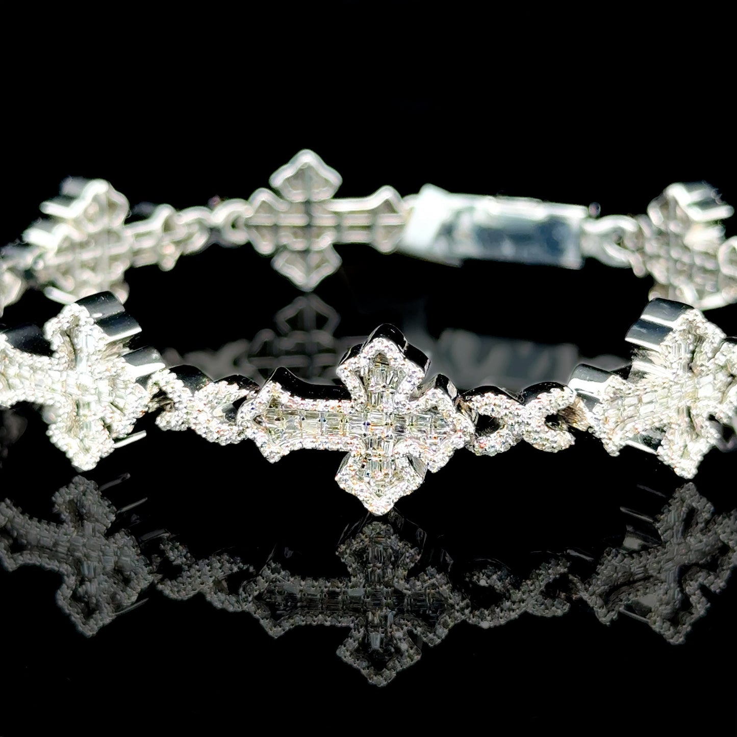 8-inch diamond cross bracelet in white gold
