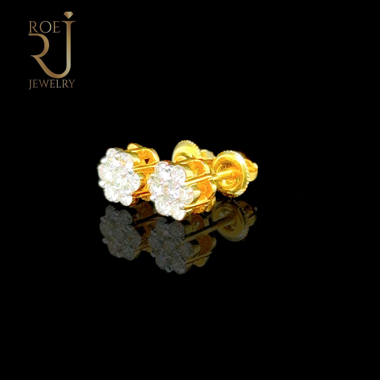 Diamond Flower Earrings in 10K Yellow Gold 0.50ct