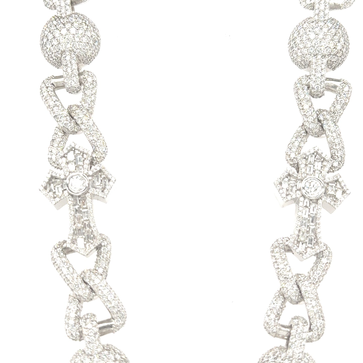 Ethereal Glow - 10K White Gold Cross and Ball Necklace with 28.32ct of VS Diamonds