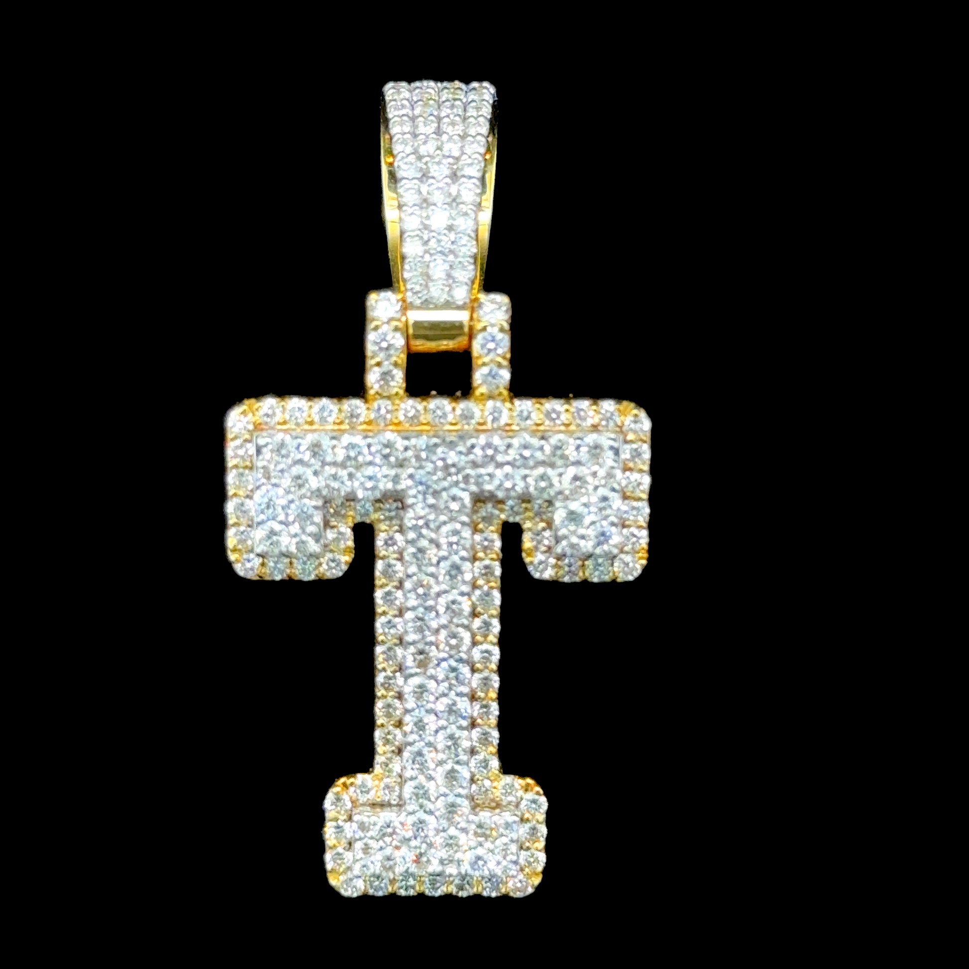 10K Gold Diamond Initial Pendants Letter T