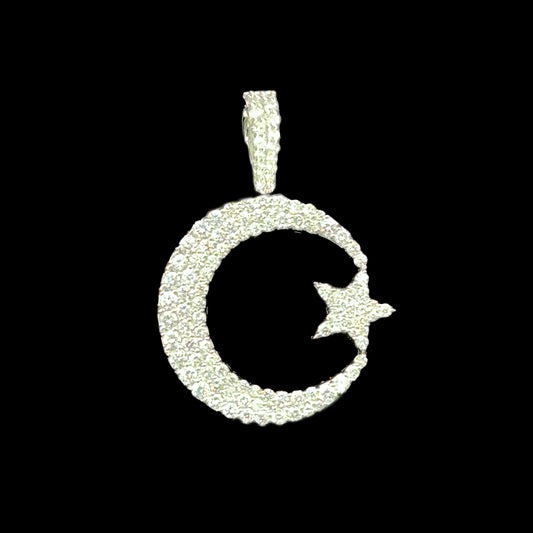 14K gold moon and star pendant with 1.66 carats of diamonds.