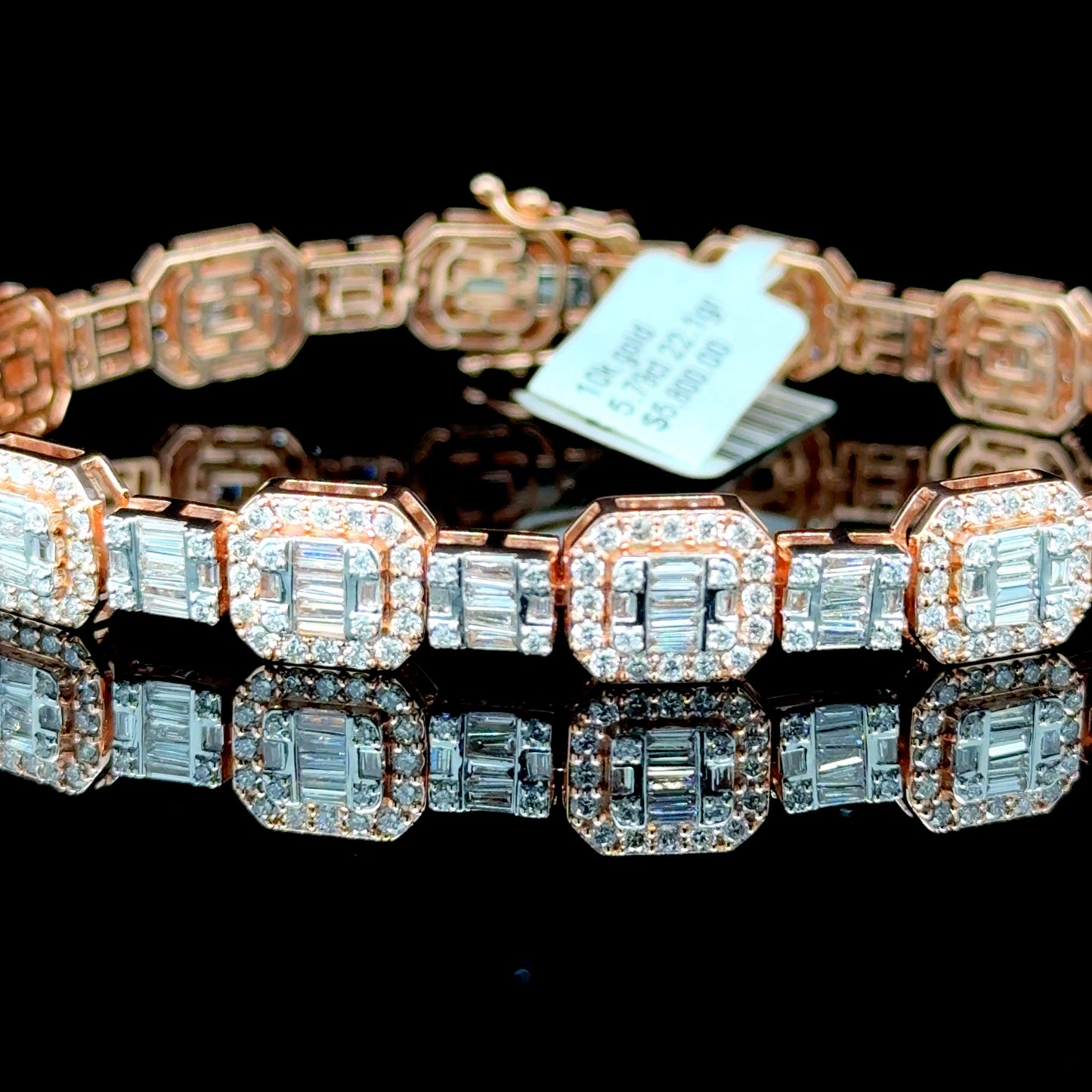 Two-toned gold diamond tennis bracelet with 5.79 carats of diamonds