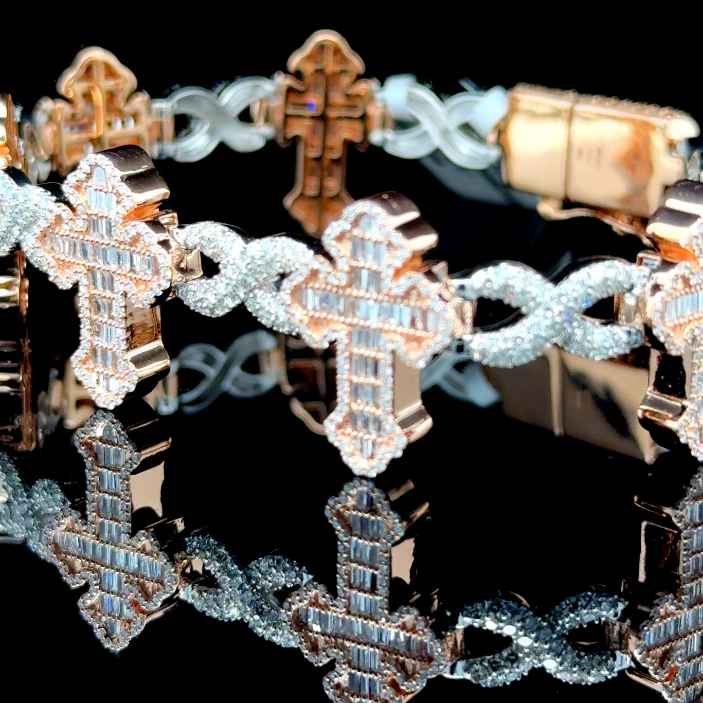7.01ct diamond cross bracelet crafted in rose gold and white gold