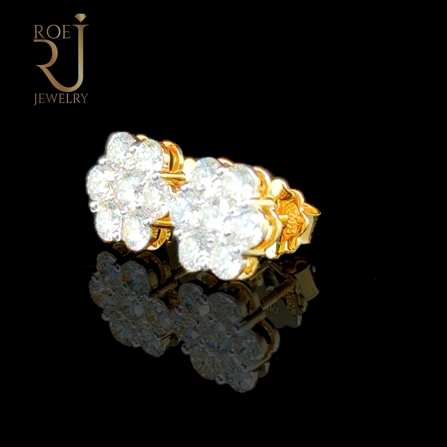 Statement 14K Yellow Gold Diamond Flower Earrings 2.18ct