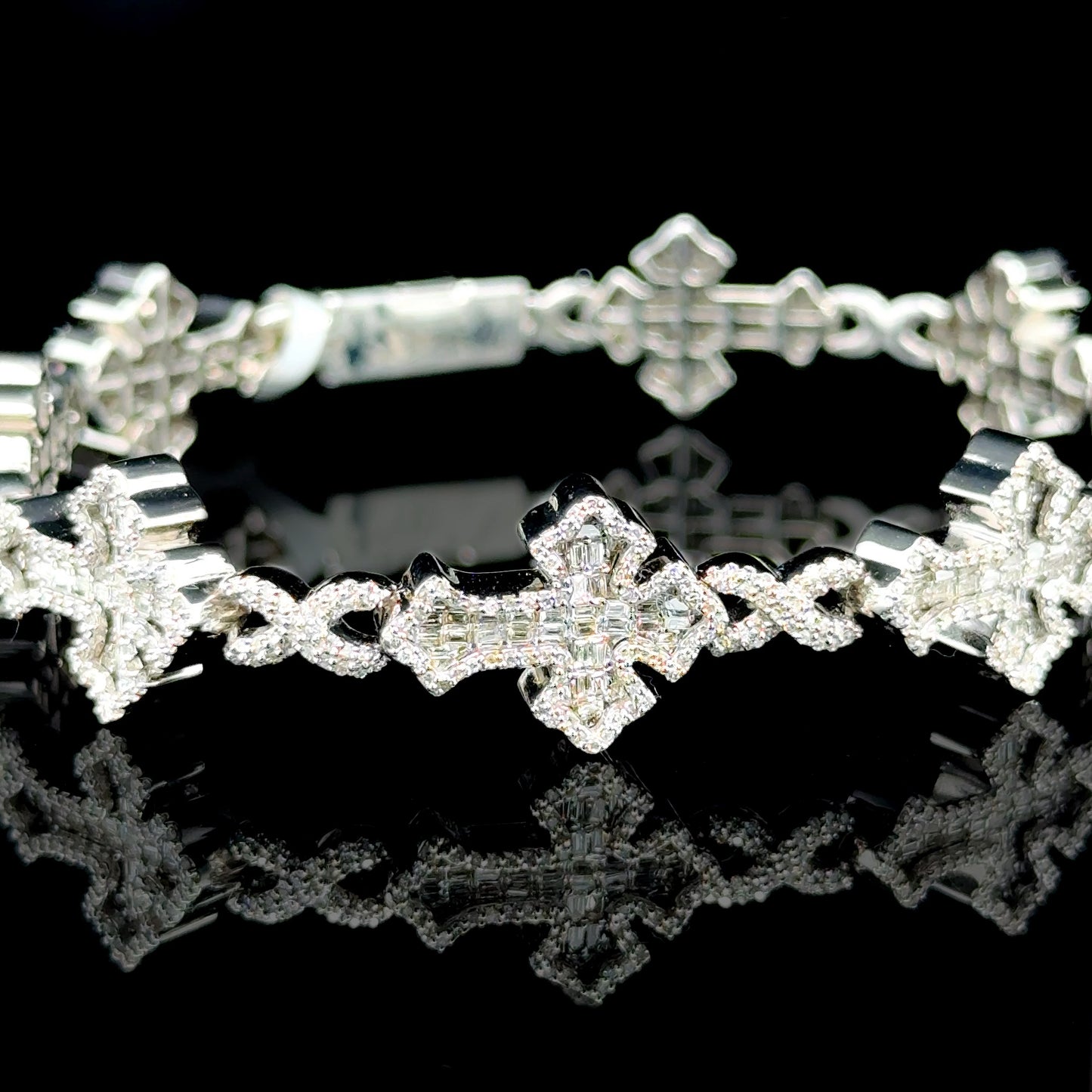 White gold diamond cross bracelet with 2.88 carats of diamonds