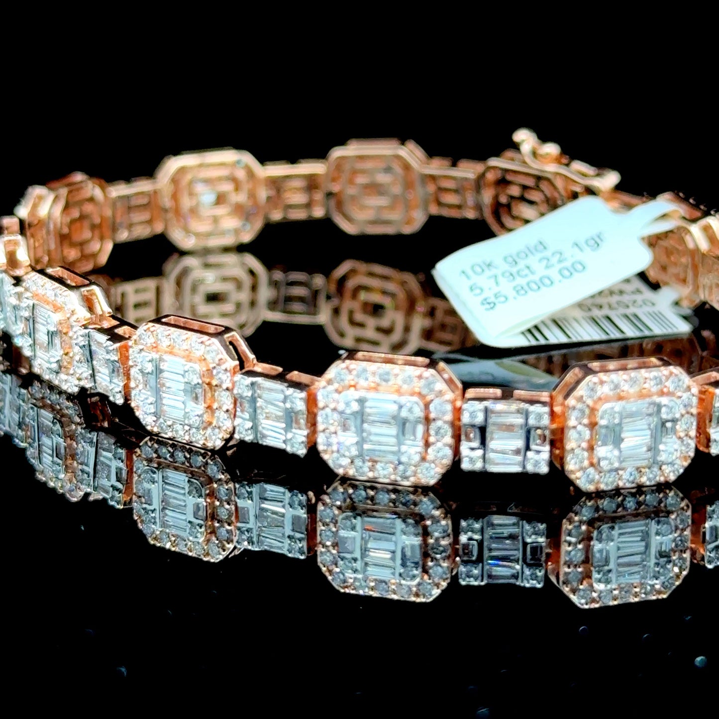 5.79ct diamond tennis bracelet featuring rose gold and white gold design.