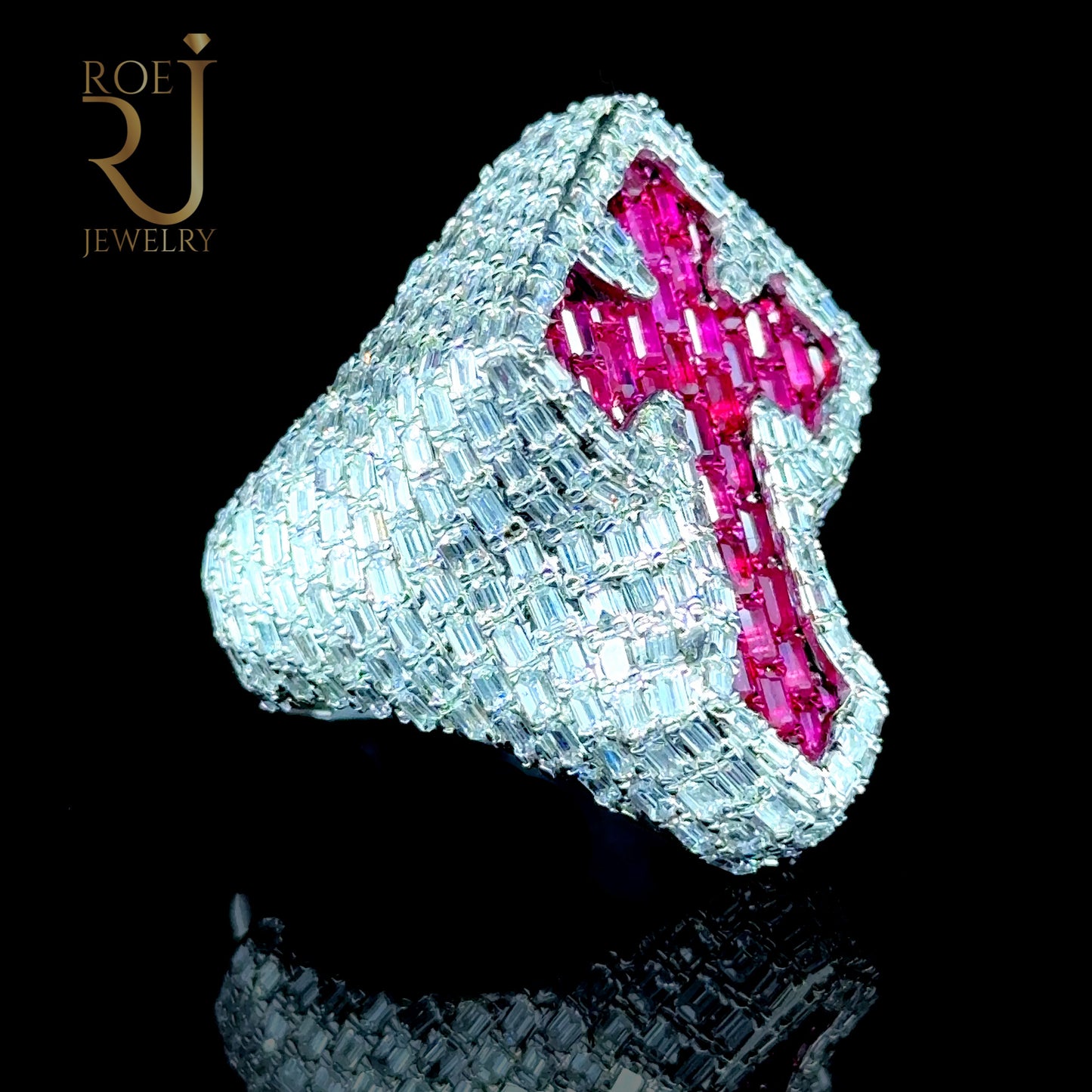 White Gold Cross Ring with Ruby Diamonds 8.64CTW