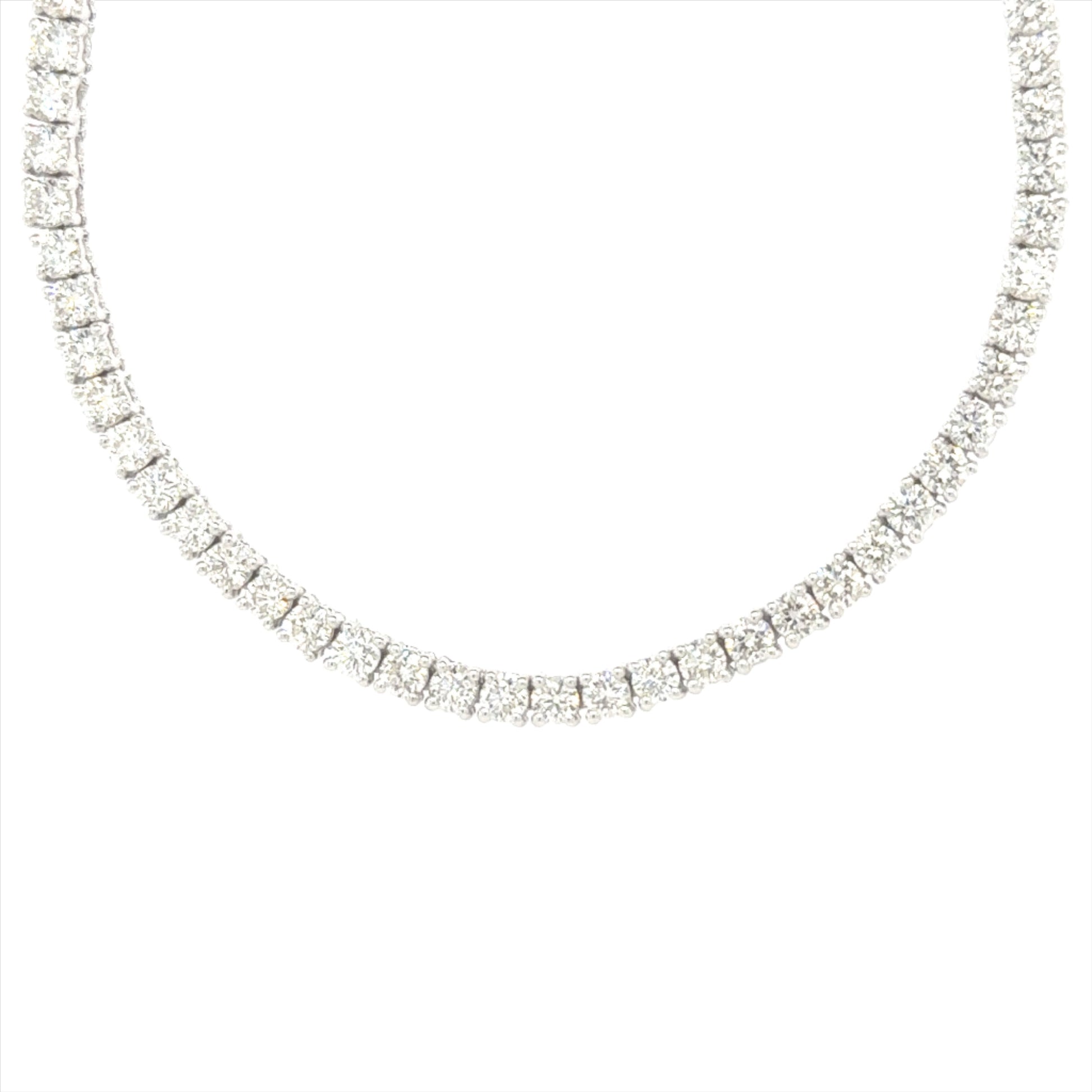 14K WHITE GOLD 18.18CT DIAMOND TENNIS NECKLACE Diamond CT: 18.18CT Diamond Clarity: VVS-VS Diamond Color: FG Gold K: 14K Length: 22 Inches Color: WHITE 