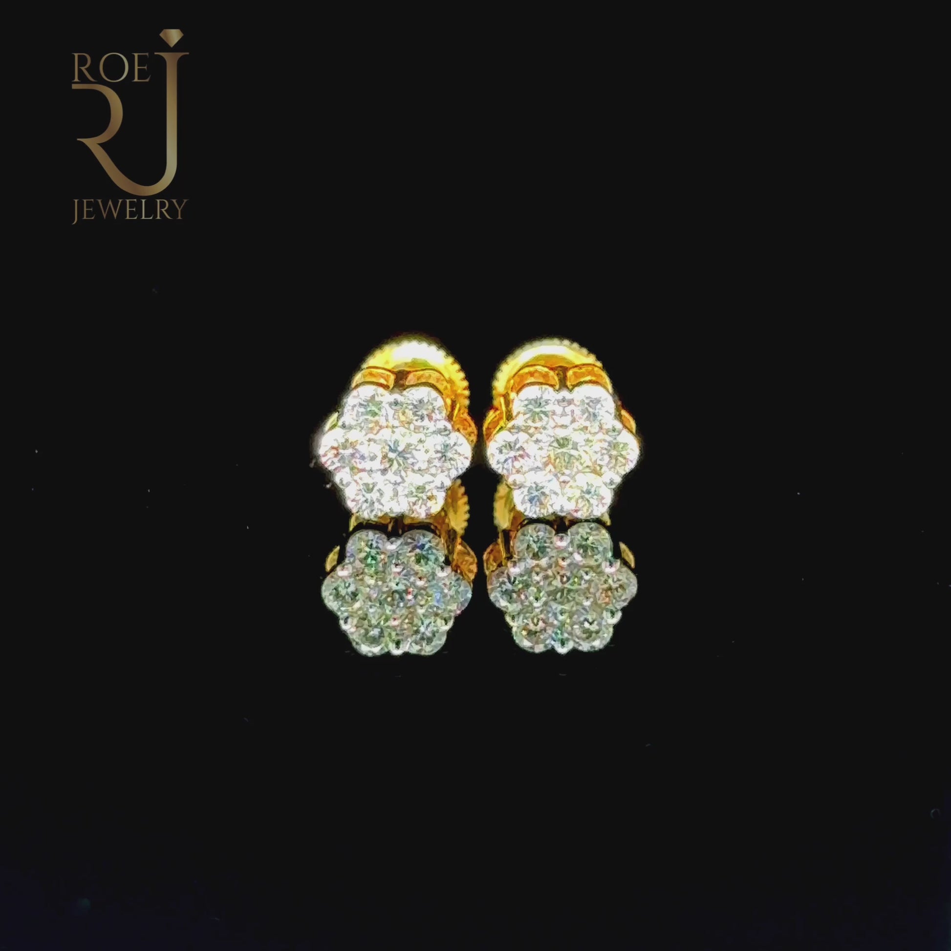 Flower Shape Yellow Gold 0.5ct Diamond Stud Earrings