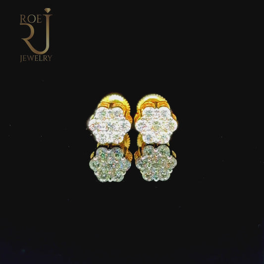 Flower Shape Yellow Gold 0.5ct Diamond Stud Earrings