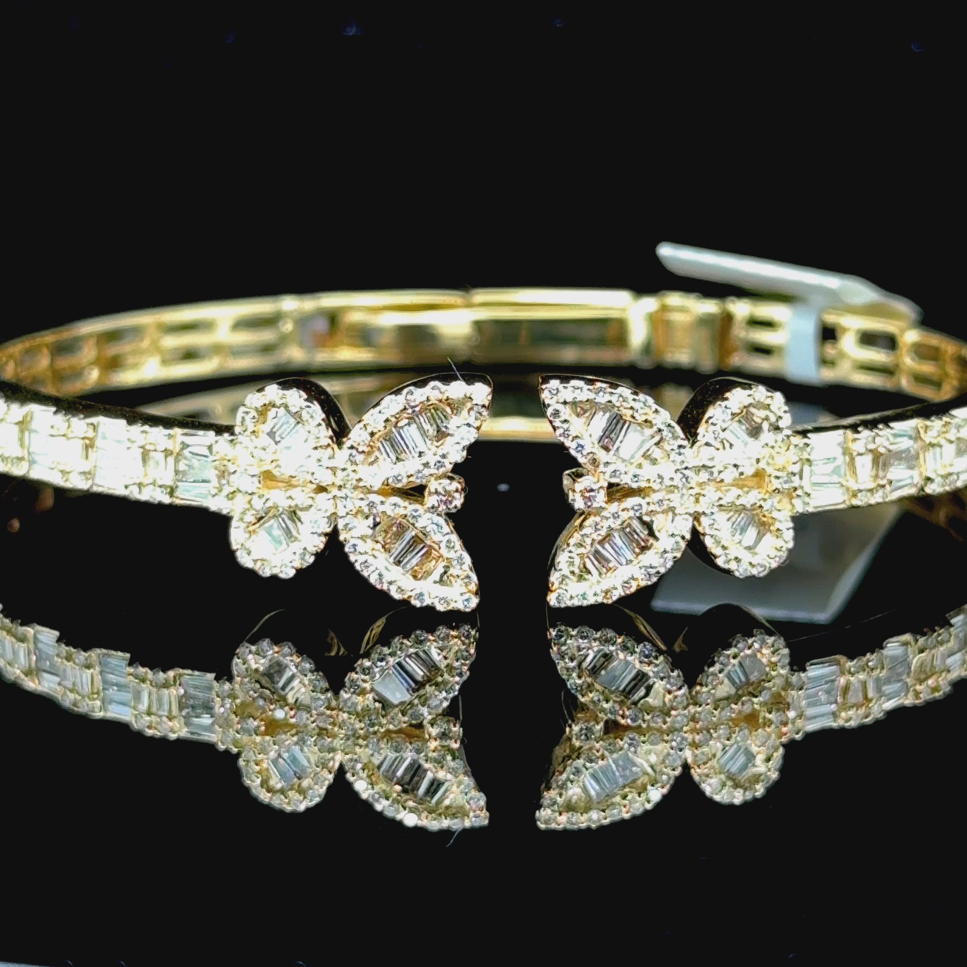 Yellow Gold Diamond Butterfly Bangle Bracelet