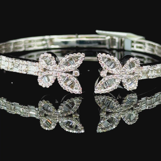 Stunning White Gold Diamond Butterfly Bangle Bracelet