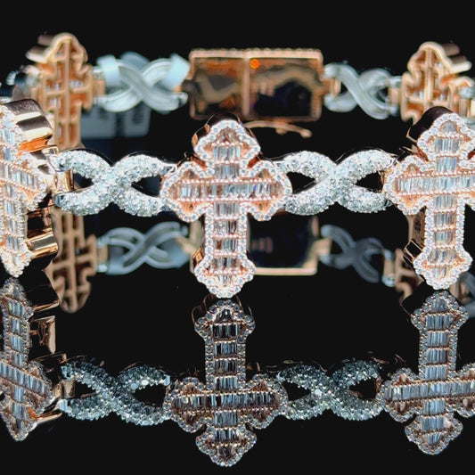 White Gold Infinity Symbol and Rose Gold Cross diamond bracelet