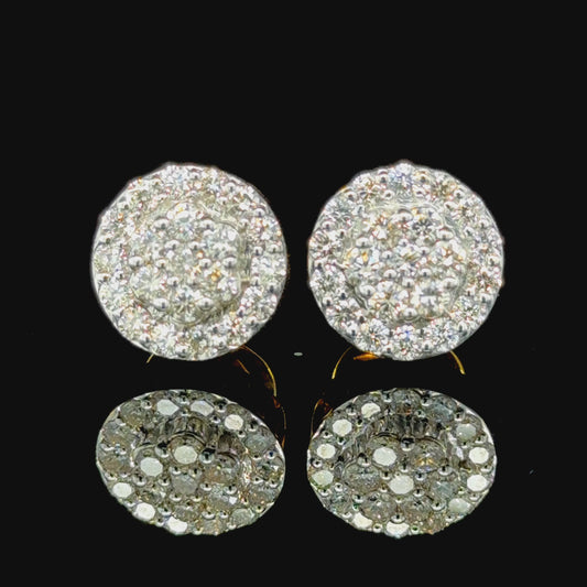 Yellow Gold Flower in Round Diamond Earrings