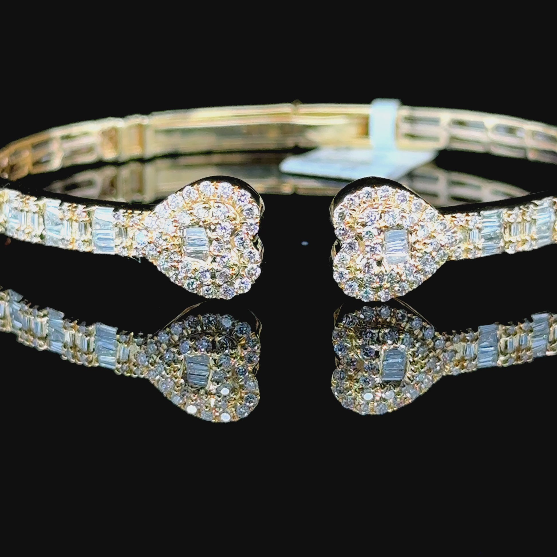Valentines day special Heart Shape Yellow Gold and Diamond Bangle Bracelet