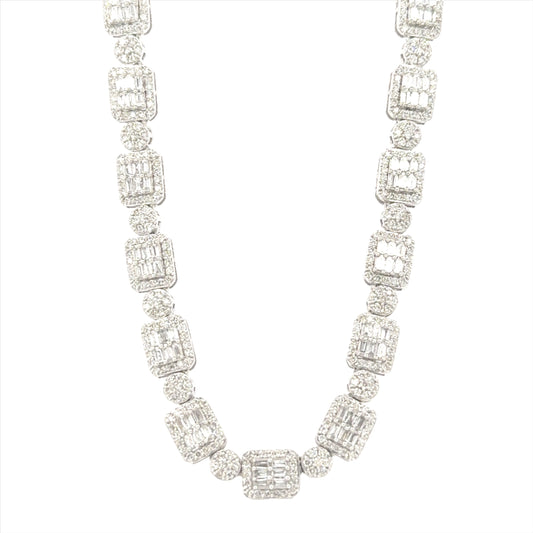 Luxurious white gold tennis necklace with 8.00 carats of sparkling diamonds.