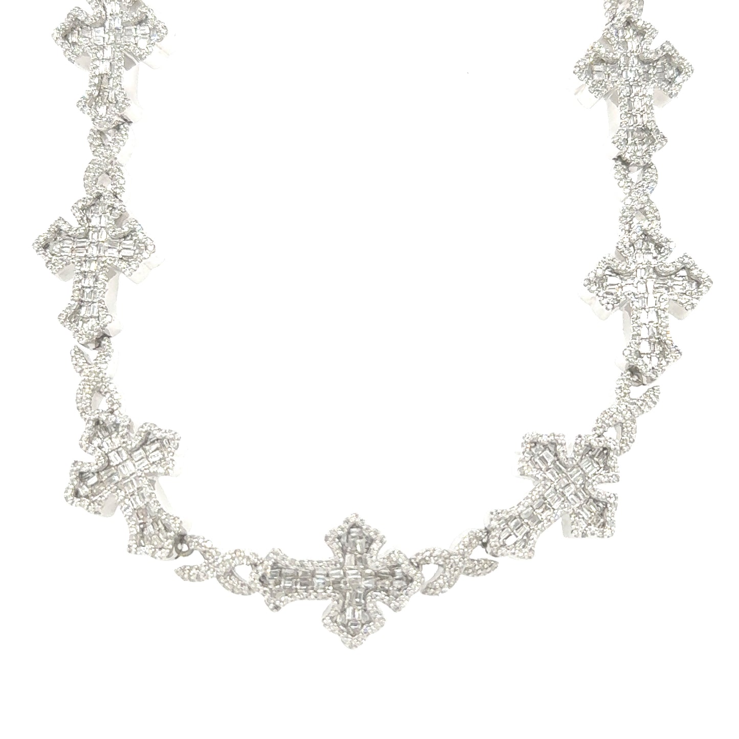 10K white gold diamond cross necklace, featuring 8.09 carats of SI clarity, GH color diamonds
