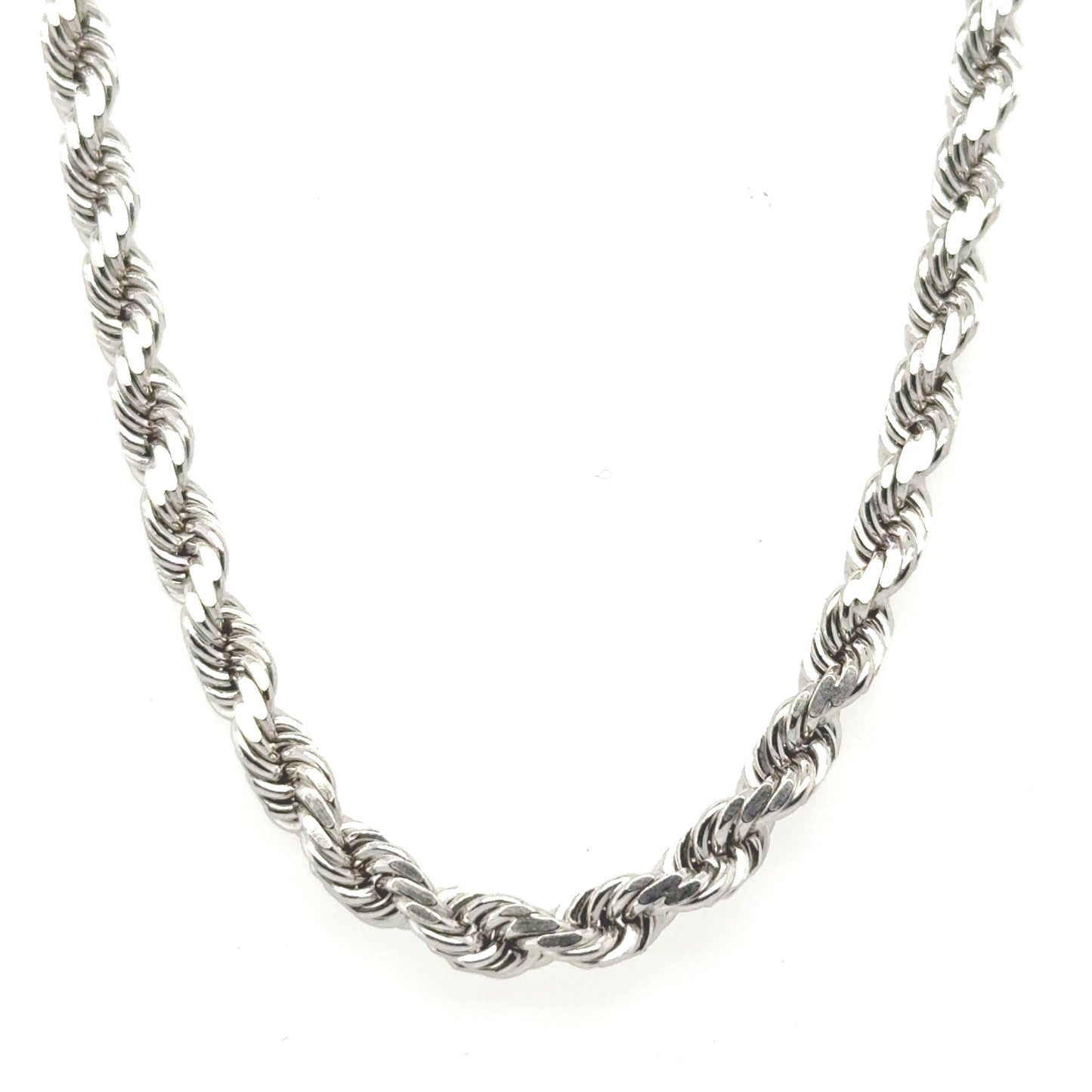 Solid rope chain crafted from 10K white gold with a 4mm width.  pen_spark