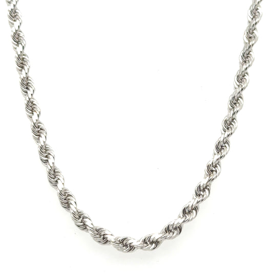 Solid rope chain crafted from 10K white gold with a 3mm width.  pen_spark