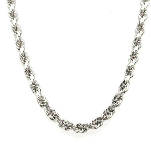 Solid rope chain crafted from 10K white gold with a 4mm width.