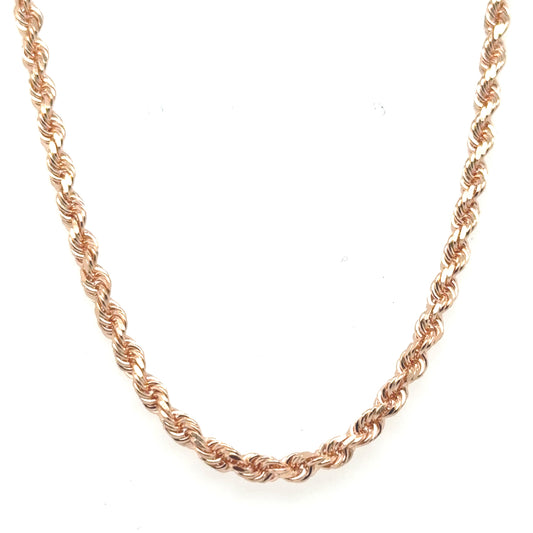 Solid rope chain crafted from luxurious 10K rose gold with a 3mm width.  pen_spark