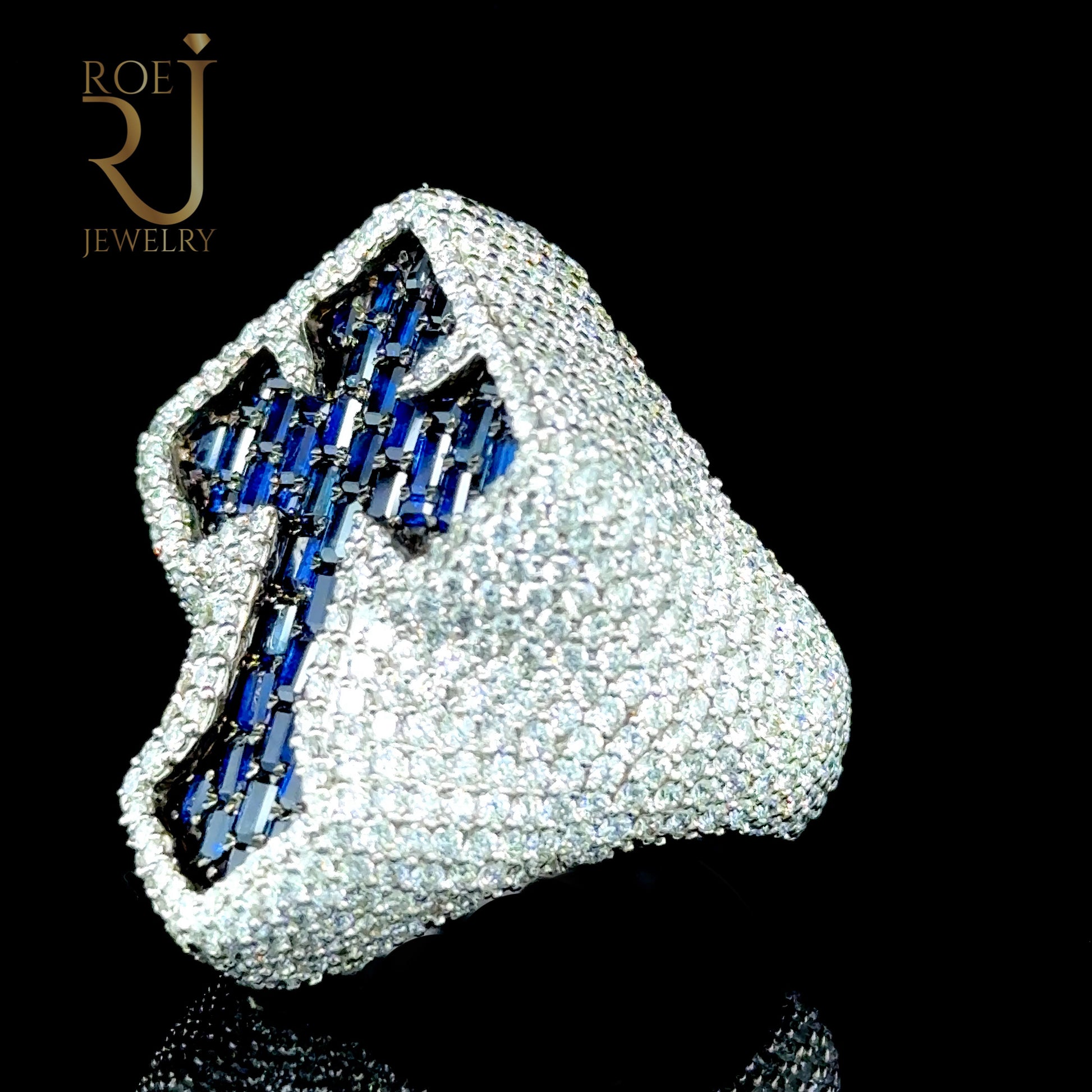 14K White Gold Sapphire Cross Ring with Diamonds
