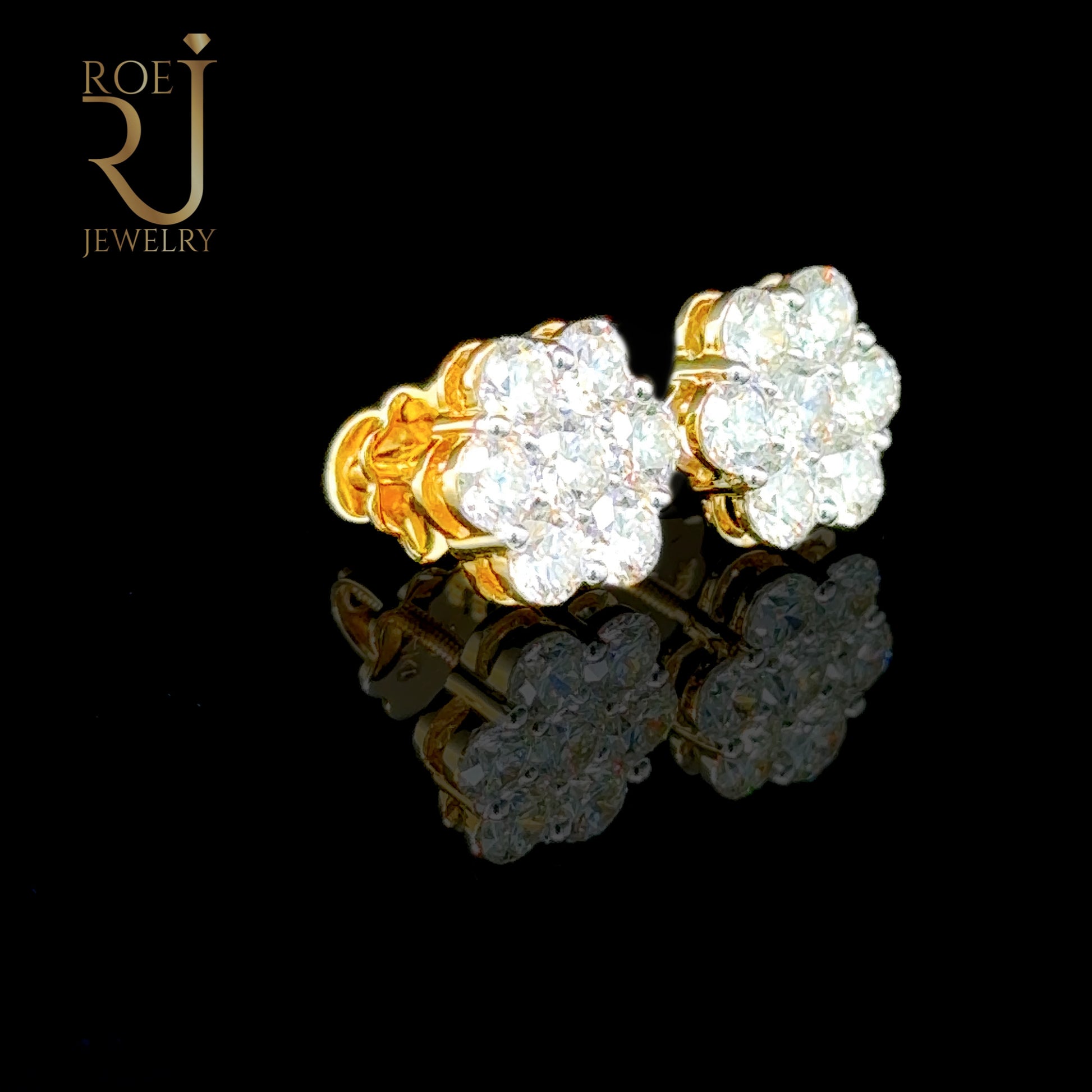 2.18ct VVS Diamond Flower Earrings 14K Yellow Gold