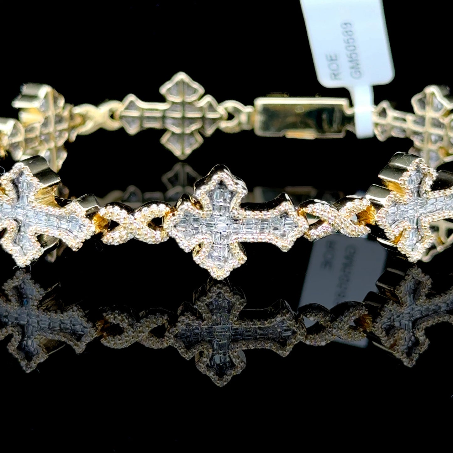 Yellow gold diamond cross bracelet with 2.88 carats of diamonds