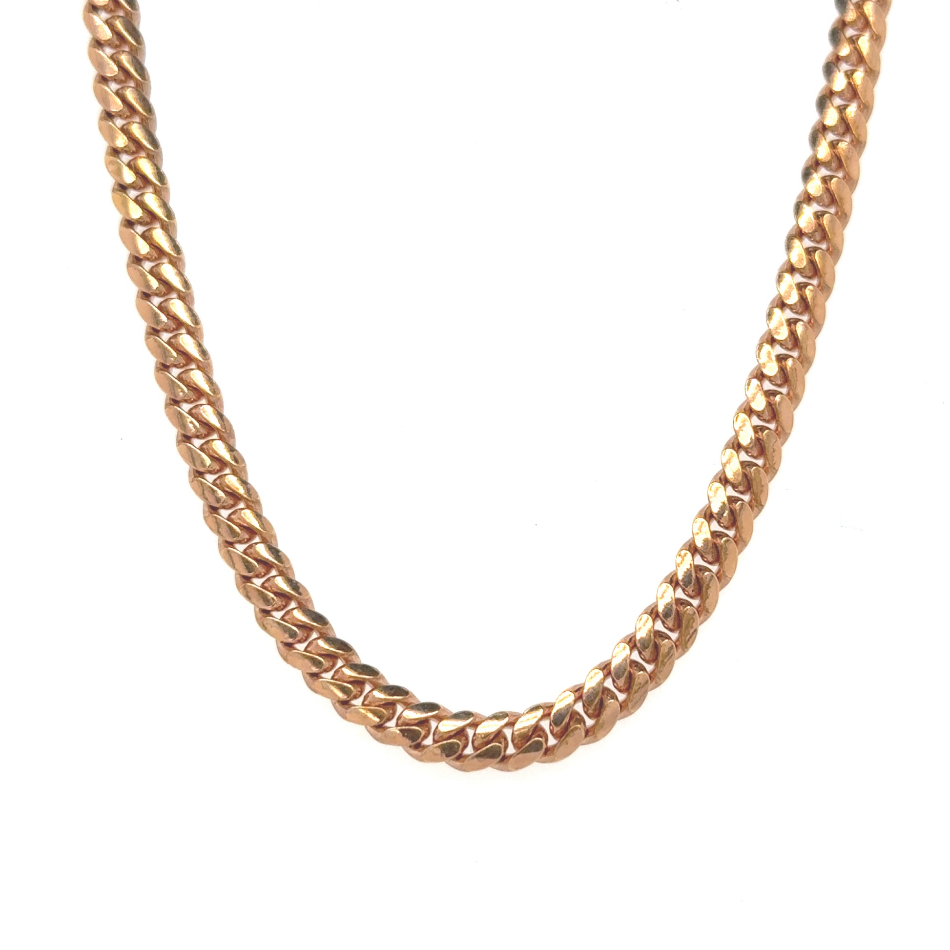 Miami Cuban chain crafted from 10K rose gold, featuring a 4mm width.