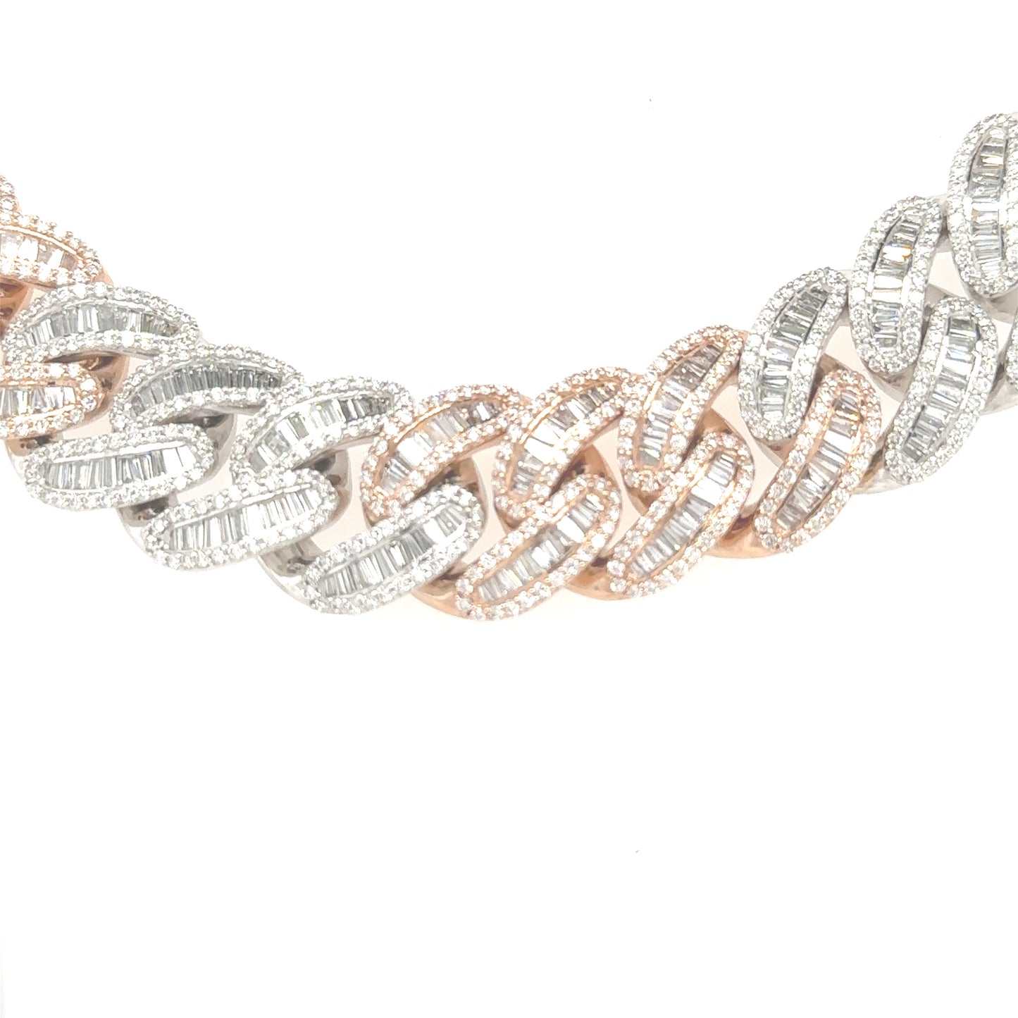 The Ultimate Statement - 10K Rose & White Gold Cuban Necklace with 46.61ct of VS Diamonds