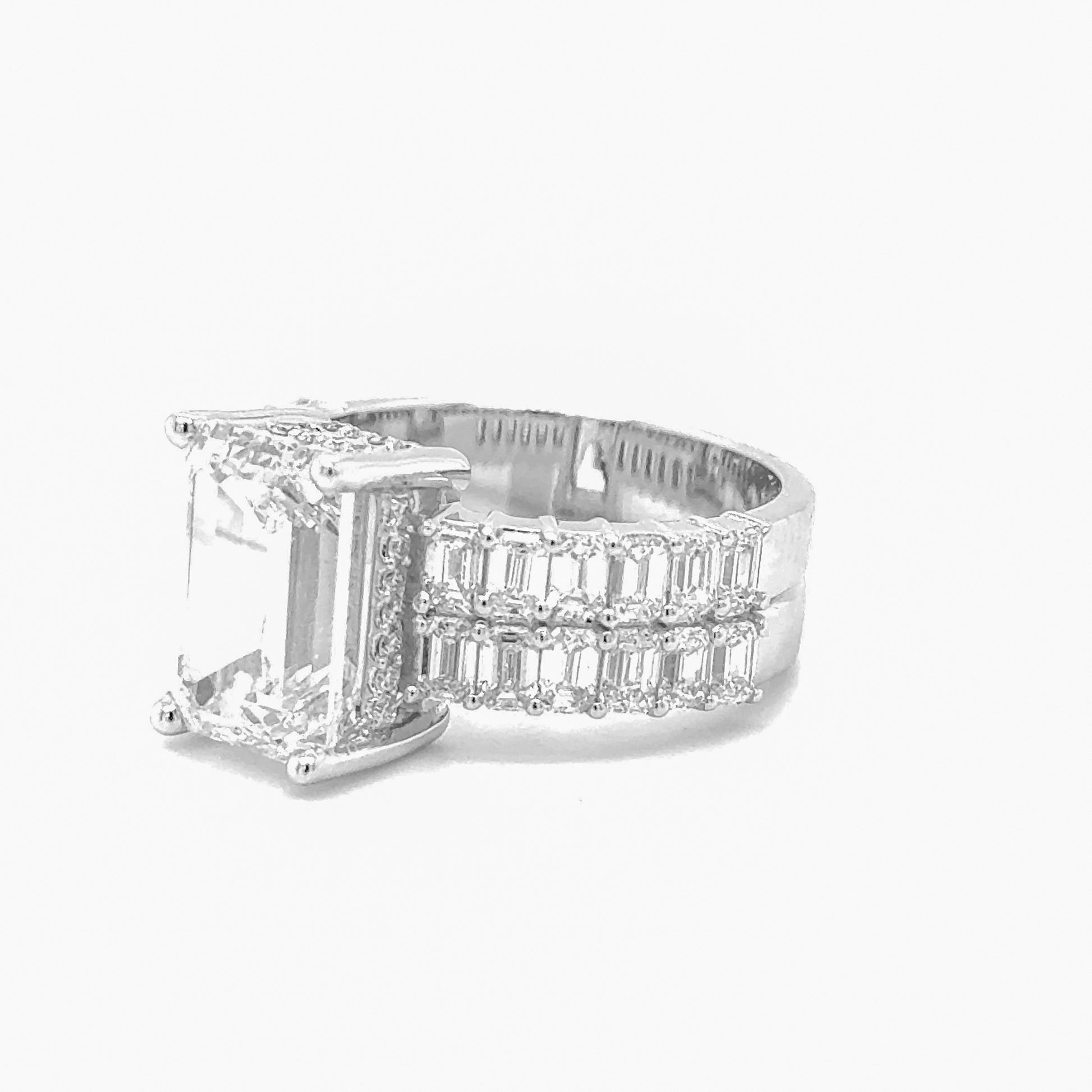  Regal Romance - 14K White Gold Lab Grown Emerald Cut Diamond Engagement Ring (7.25ct)