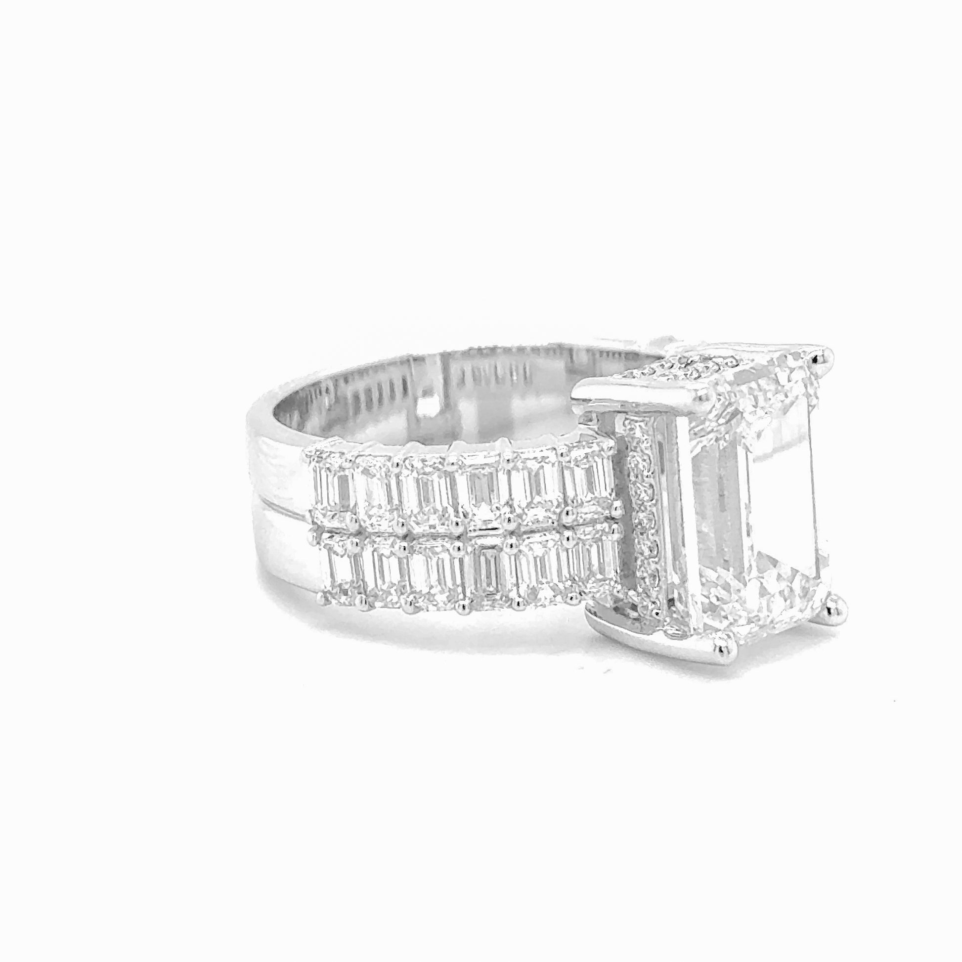 Modern Love Story - 5ct Emerald Cut Lab Grown Diamond Engagement Ring in 14K White Gold