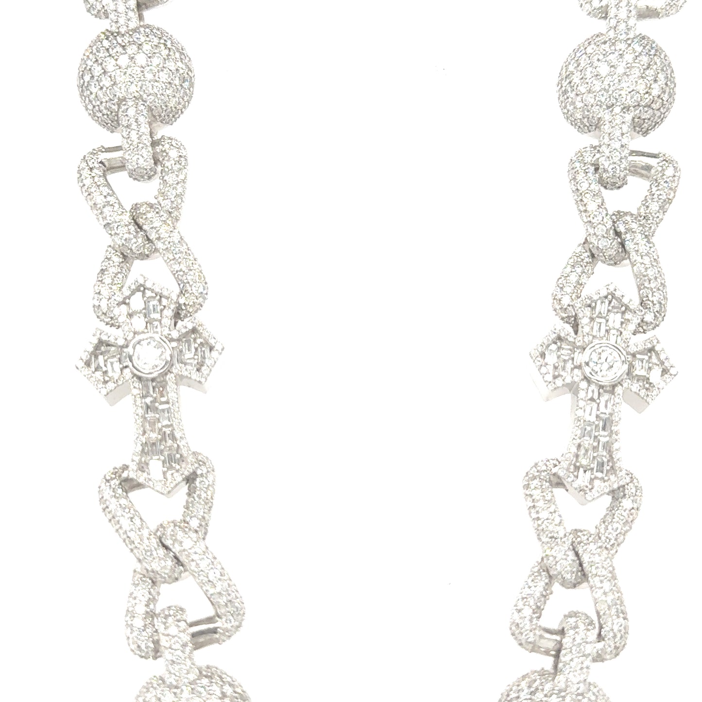  Ethereal Glow - 10K White Gold Cross and Ball Necklace with 28.32ct of VS Diamonds