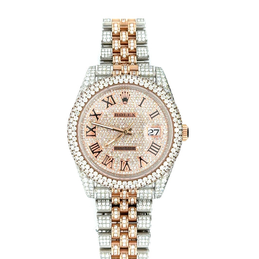 Rolex Datejust 41mm two-tone rose gold watch (model 126331) featuring 15.20 carats of diamonds.