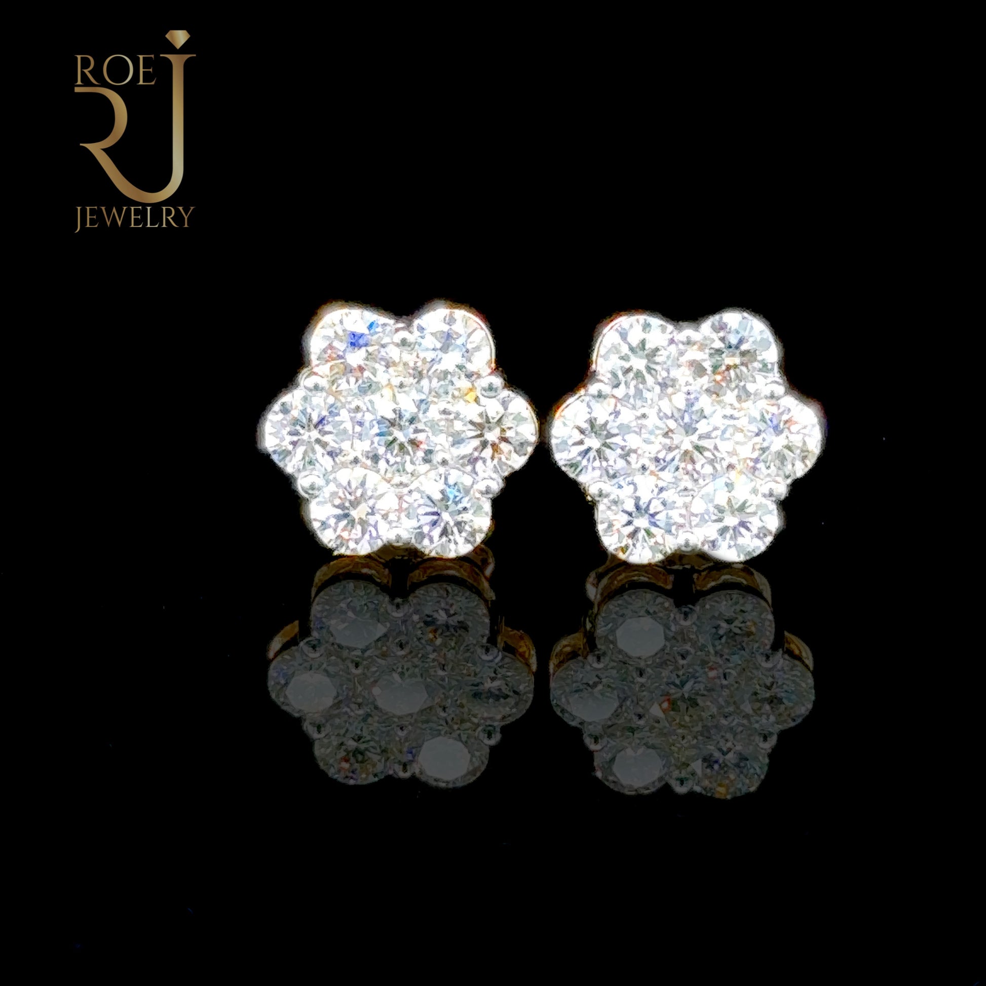 Luxurious Diamond Flower Earrings 2.18ct 14K Yellow Gold