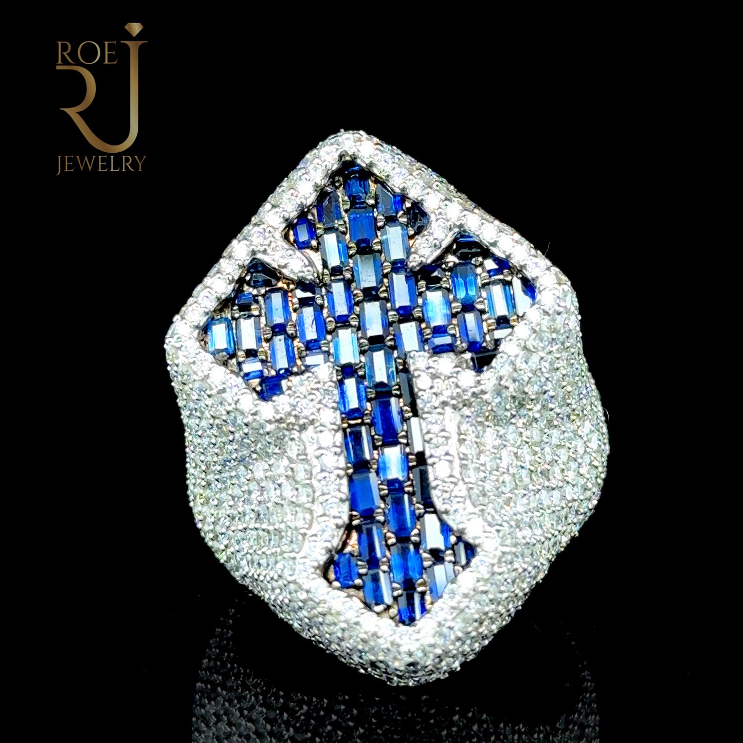 Sapphire Cross Ring White Gold 7.68ct Diamond