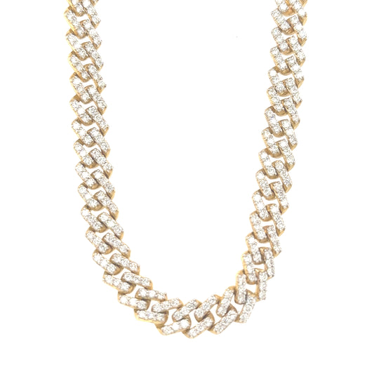 Statement 10K yellow gold diamond Cuban necklace with 11.35 carats of brilliant diamonds.