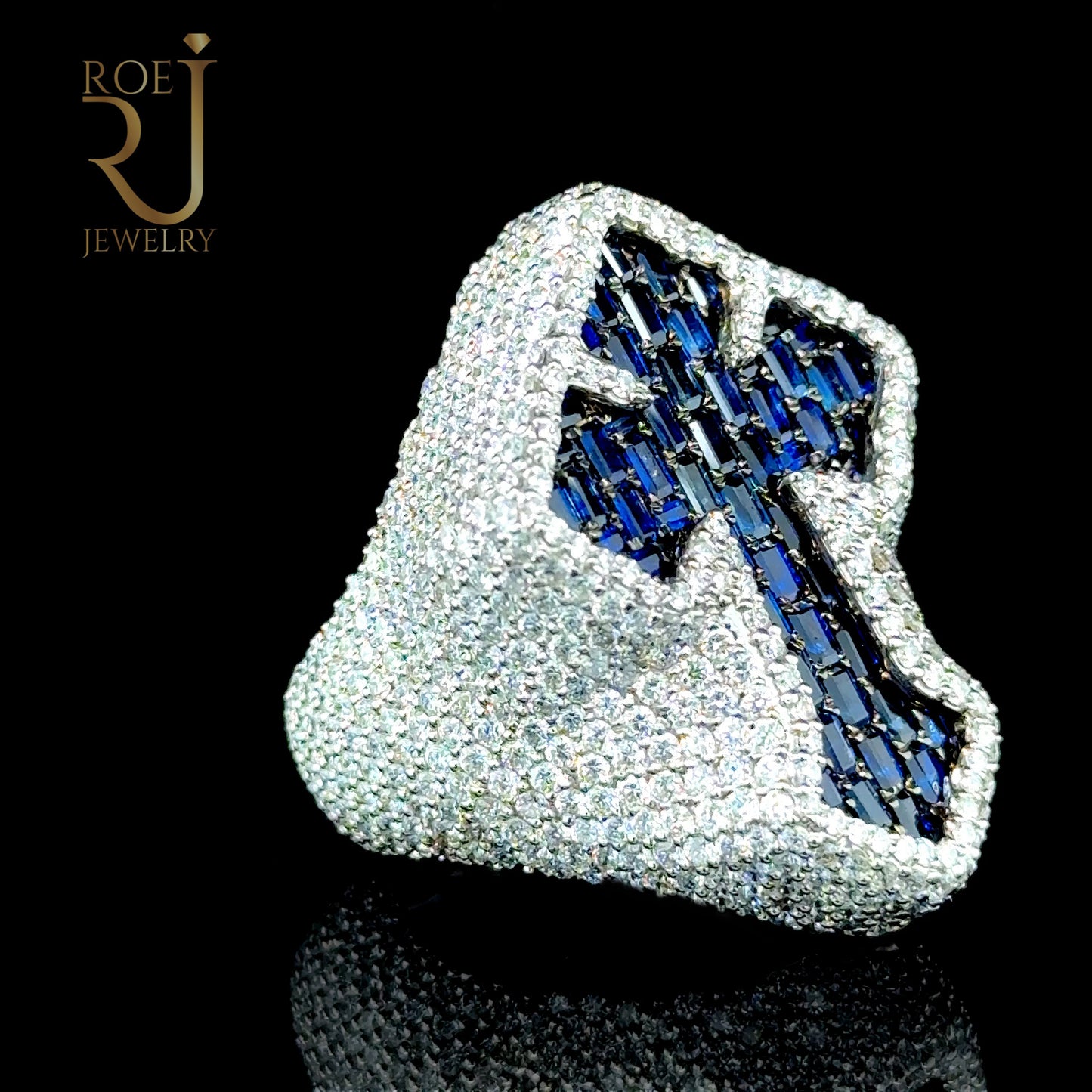 Stunning Sapphire Diamond Cross Ring 14K White Gold