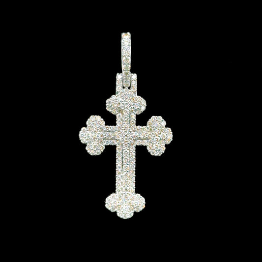 10K white gold diamond cross pendant, featuring 1.67 carats of diamonds.
