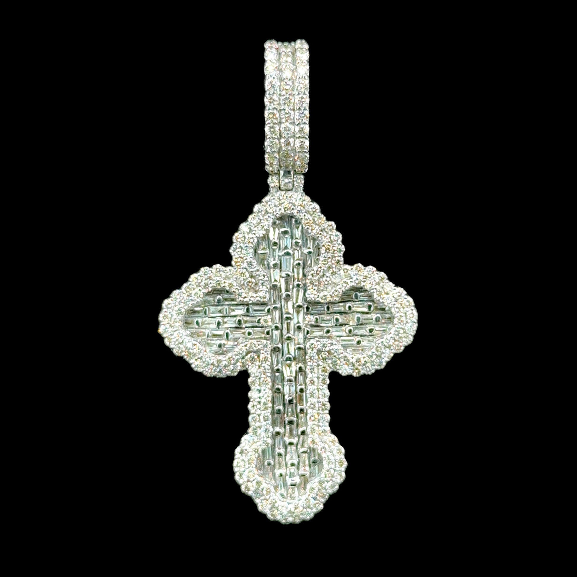 10K white gold diamond cross pendant showcasing 2.47 carats of sparkling diamonds.