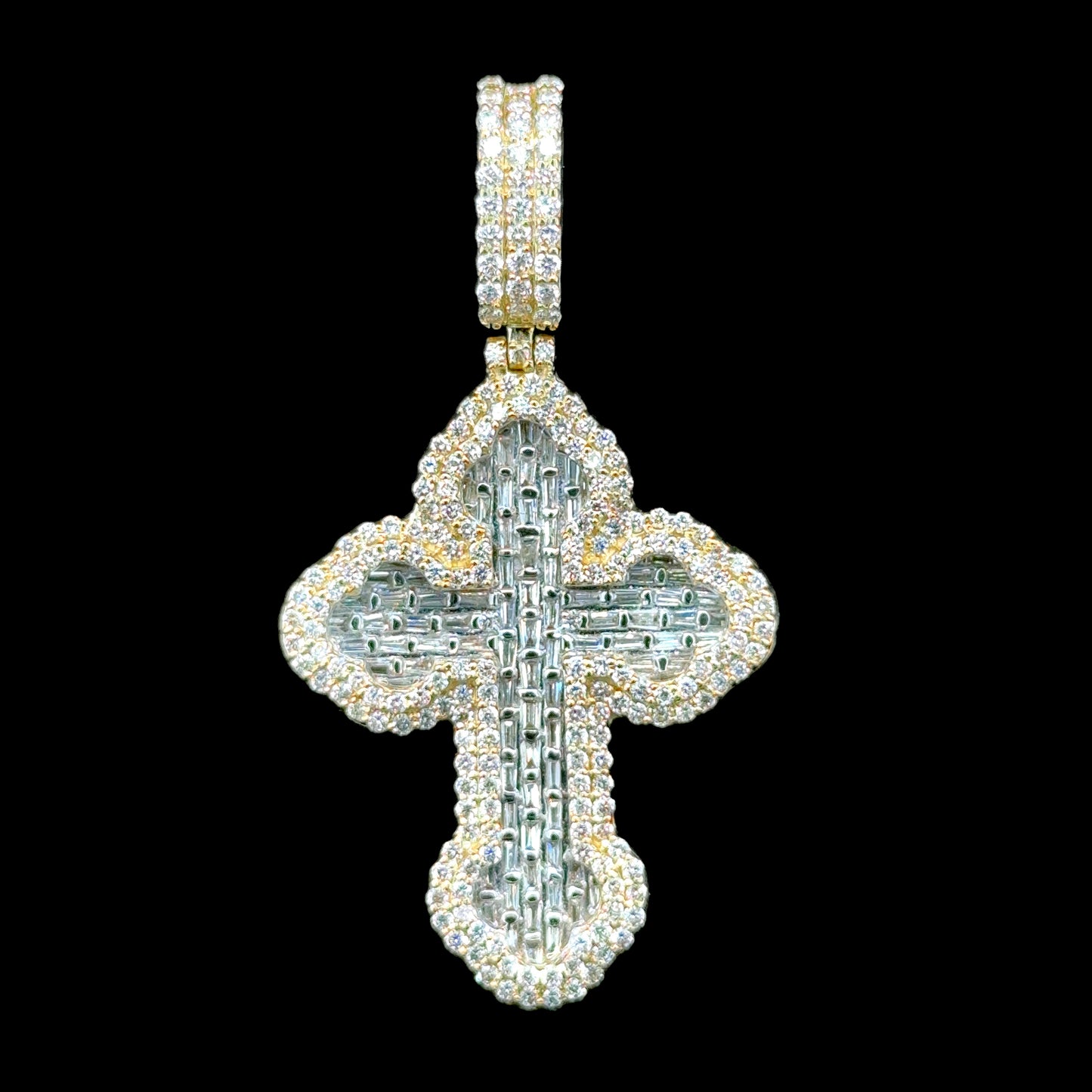 10K yellow gold diamond cross pendant with 2.47 carats of sparkling diamonds