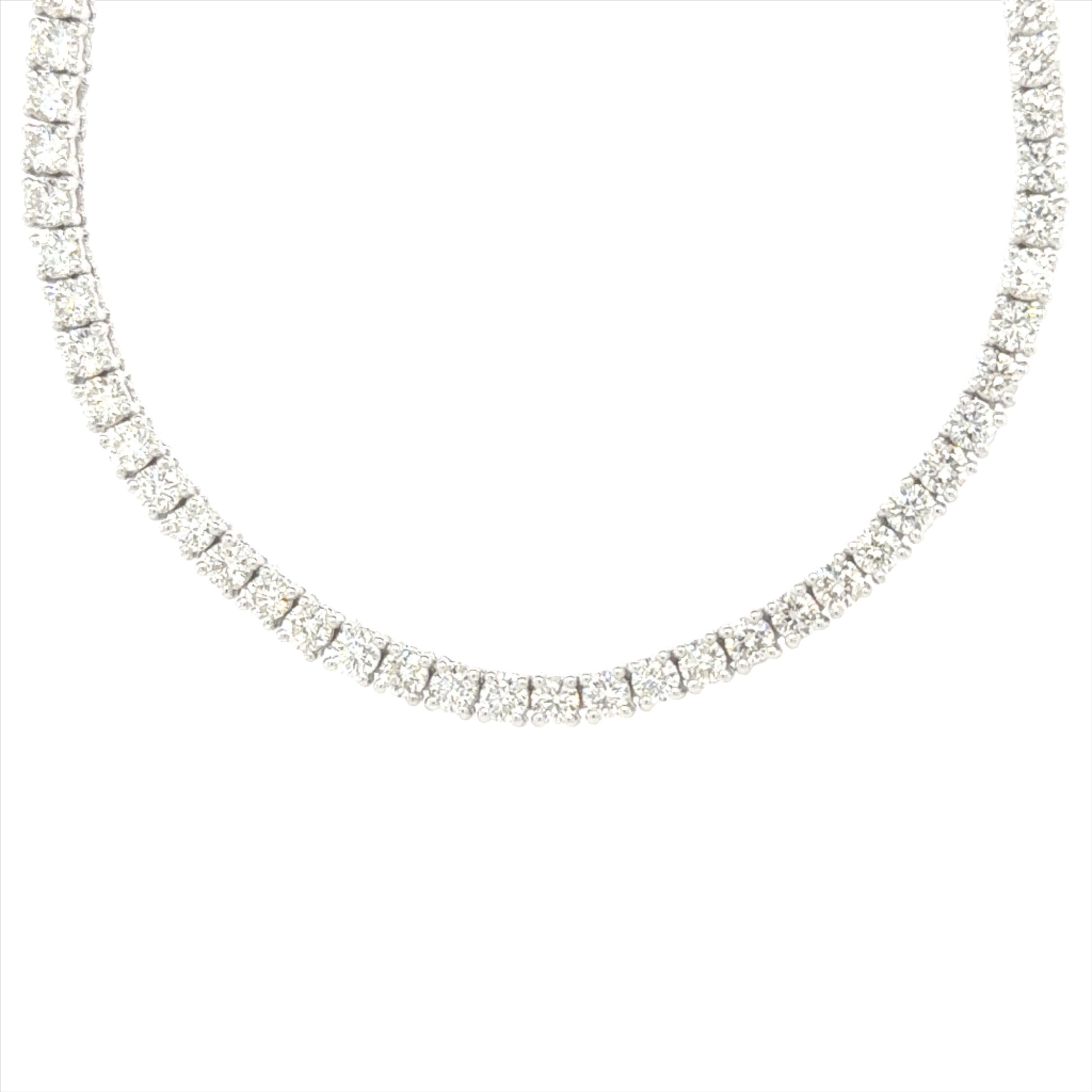 14K WHITE GOLD 18.18CT DIAMOND TENNIS NECKLACE Diamond CT: 18.18CT Diamond Clarity: VVS-VS Diamond Color: FG Gold K: 14K Length: 22 Inches Color: WHITE&nbsp;